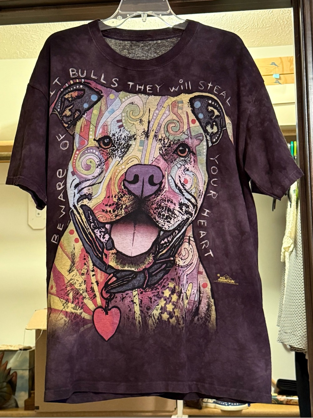 The Mountain Purple Bull Terrier Heart Graphic Tee